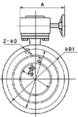 D342X蝸輪法蘭軟密封蝶閥外形尺寸圖